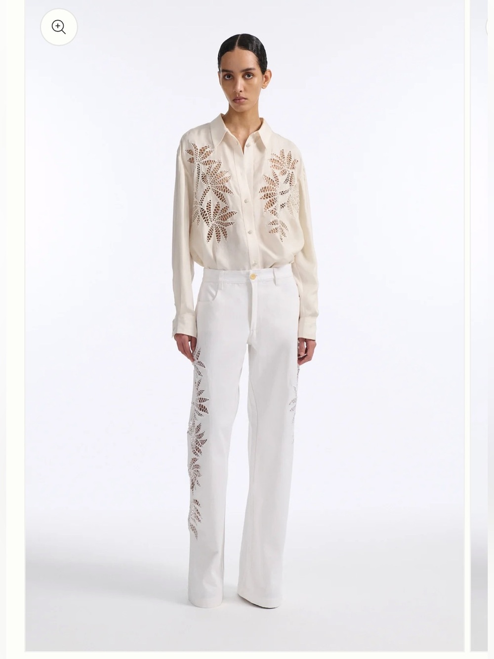 Diotima Stulla White Cutwork Lace Wide Leg Jeans Size 1 $895